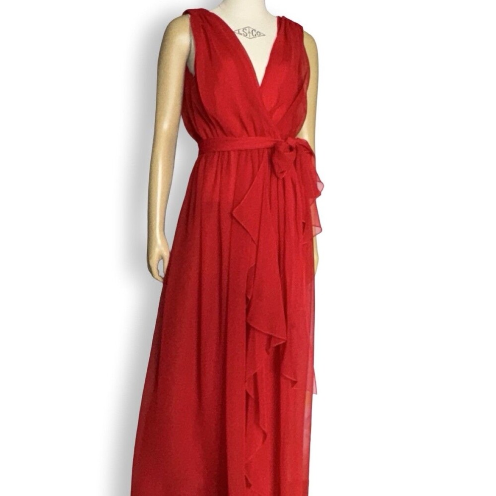 Vintage 1970’s Red Chiffon Maxi Formal Dress Sz XS Lillie Rubin Sony Pictures